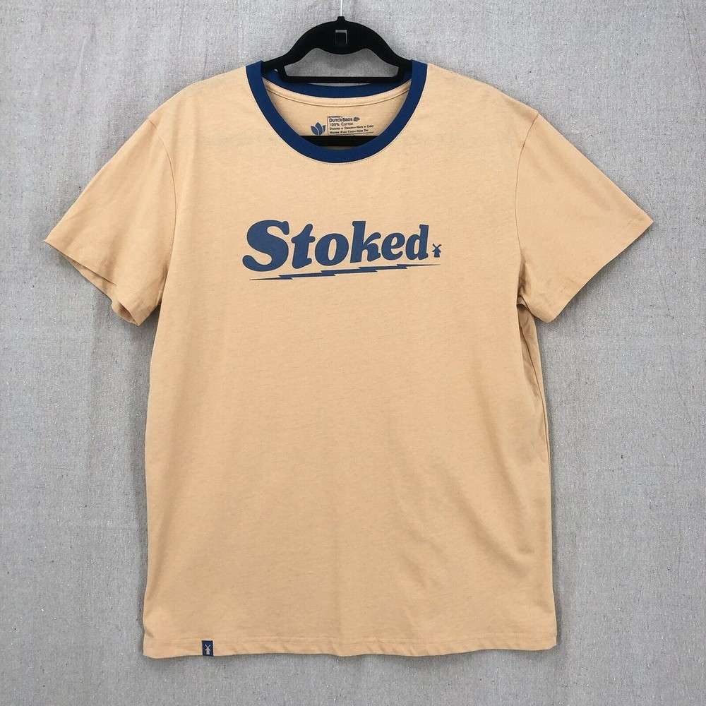 Dutch Bros Coffee Adult XL Ringer Tee Stoked Short Sleeve Cotton Cream Blue